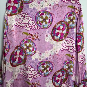 Vintage Y2K Nick & Nora 100% Silk Robe with Belt East Asian Dragon Lantern L/XL